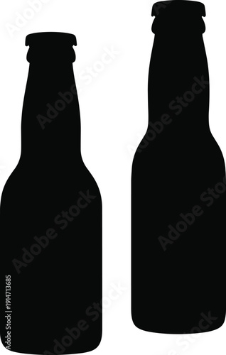 Silhouette illustration of two beverage bottles, one shorter and wider, the other taller and narrower, isolated on white background for packaging design, branding, and product comparison concepts.