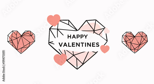 Stylish geometric hearts illustration expressing heartfelt love and celebration for Valentine's Day with an abstract modern design