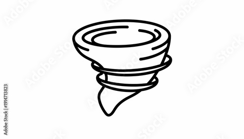 Minimalist vector illustration of a swirling vortex symbol, depicting a tornado or whirlpool, in a clean outline style suitable for web design and environmental warnings