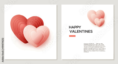Modern graphic design template featuring elegant layered hearts in vibrant red and soft pink, crafted for expressing heartfelt affection and celebrating cherished romantic connections