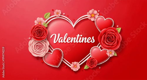 Romantic Valentine's Day Heart Design with Elegant Roses and Love Symbolism, Perfect for Celebrations and Special Occasions