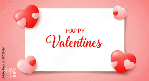 Romantic greeting card design featuring a heartfelt message and charming 3D rendered pink and red hearts, perfect for celebrating love and affection on a special day