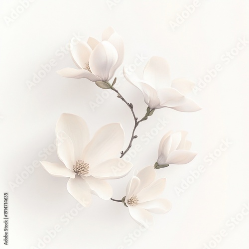 White Magnolia Blossoms Studio Shot, Soft Background, Spring