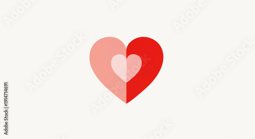 Abstract graphic illustration featuring a stylized heart icon, artfully divided into light pink and vibrant red halves, with a smaller nested heart symbolizing love, connection, and deep affection