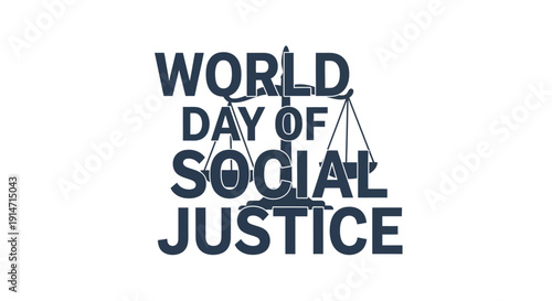 World Day of Social Justice illustration with scales of justice and text on white background
