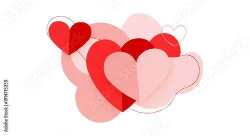 A charming graphic illustration featuring a cluster of interconnected red and pink hearts, symbolizing love, affection, and romantic sentiment, ideal for various design projects