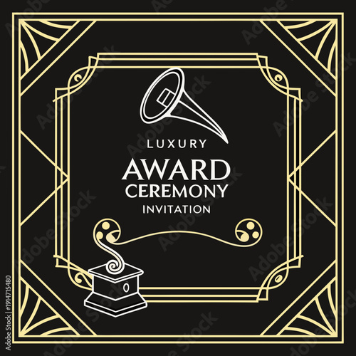Elegant Art Deco Invitation for a Luxury Award Ceremony with Vintage Gramophone and Trumpet Motifs