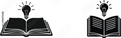 Two open books with light bulbs on top