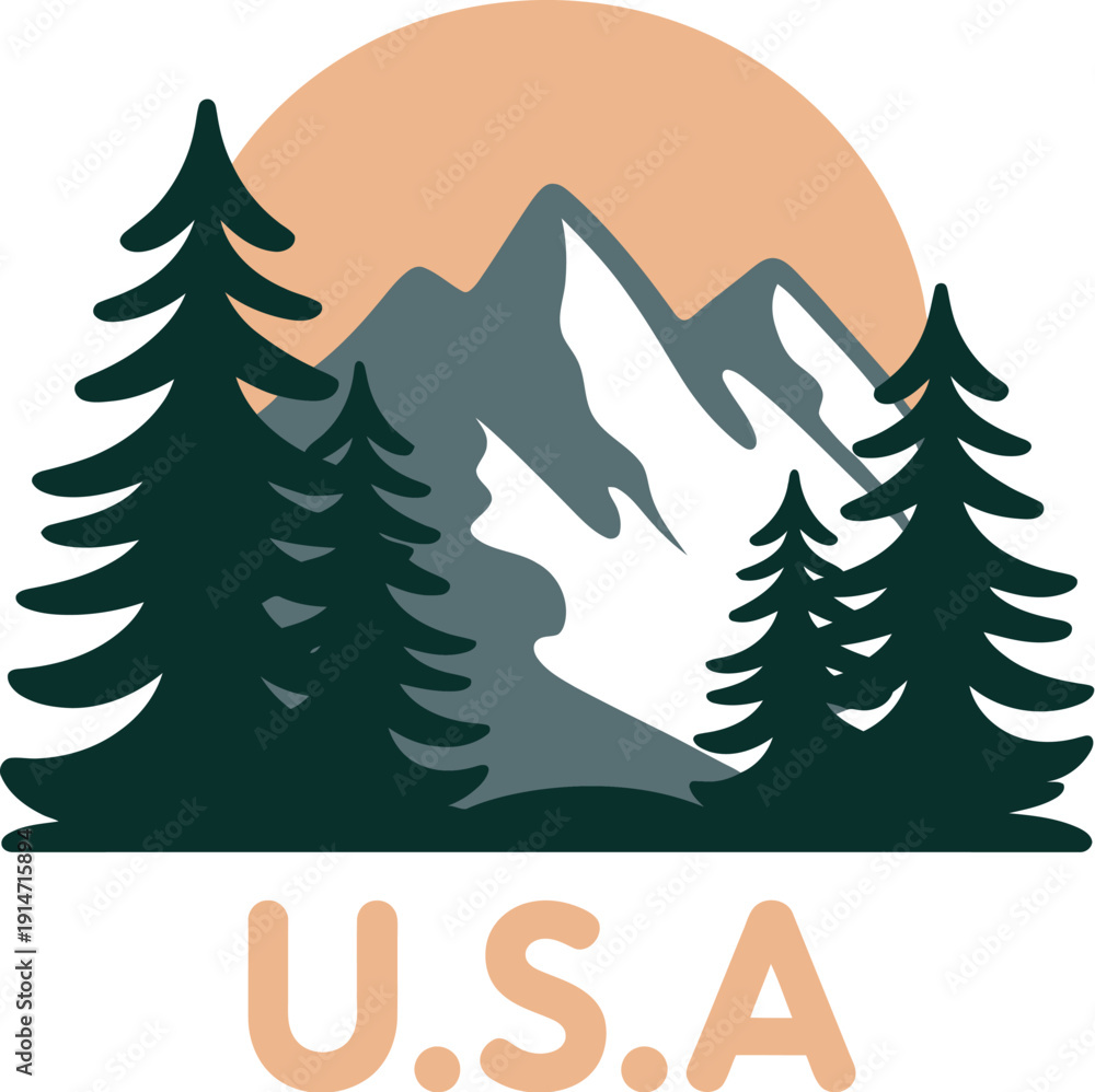 Fototapeta premium Mountain Landscape with Trees and Sunset U S A nature
