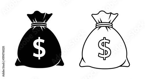 Two money bags, dollar signs, financial growth, business success, wealth, profit Vector