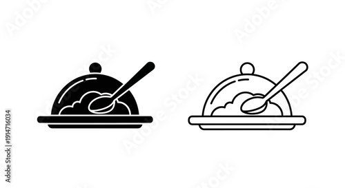Delicious food plates with utensils, meal serving concept, healthy eating illustration Vector