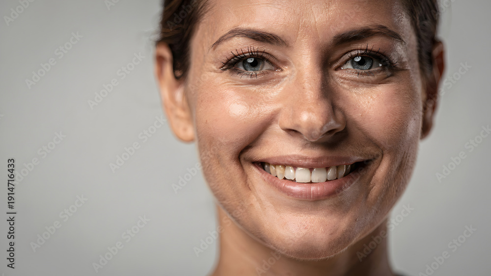 Obraz premium Candid smile in coffee shop with blank wall