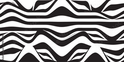 Abstract stripe wave with black and white line pattern. 3d optical op art background in trendy Y2k psychedelic style. Vector illustration