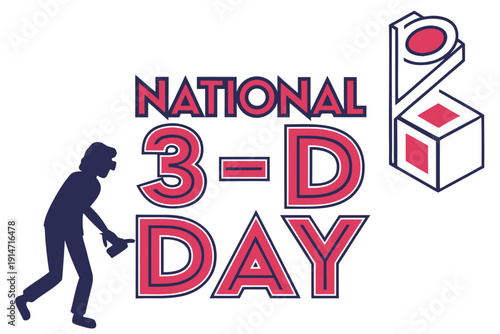 NATIONAL 3-D DAY vector illustration isolated on white background