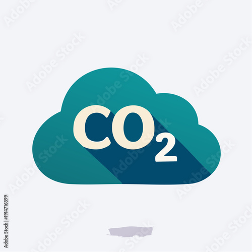 Graphic illustration of a green cloud with CO2 text on a white background, conveying an environmental concept in a simple and flat style.