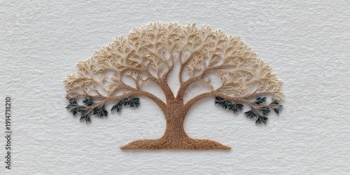 tree with root on a white background, in the intricate paper cut texture