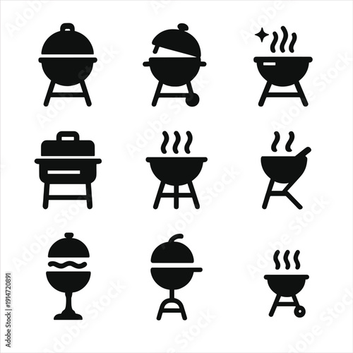 Bbq grills and smokers icon set on gradient background