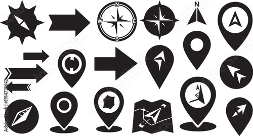 Navigation icons for mapping and direction finding purposes online