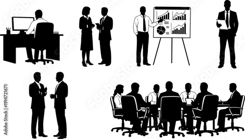 Black cat silhouettes collection, cute cartoon kitten characters set, various feline poses vector illustration, flat animal icons for halloween design,