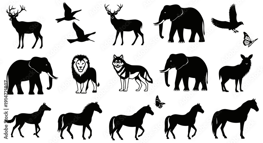 Obraz premium Wildlife Animal Silhouette Vector Collection
