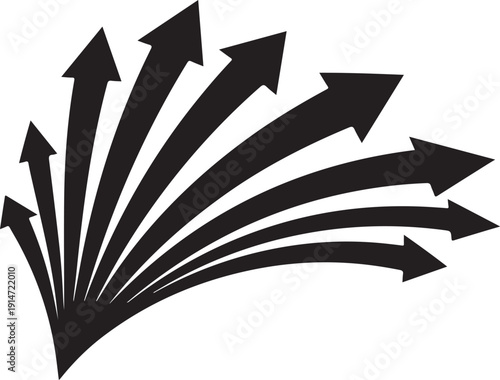 Multiple black arrows pointing in different directions upwards strongly
