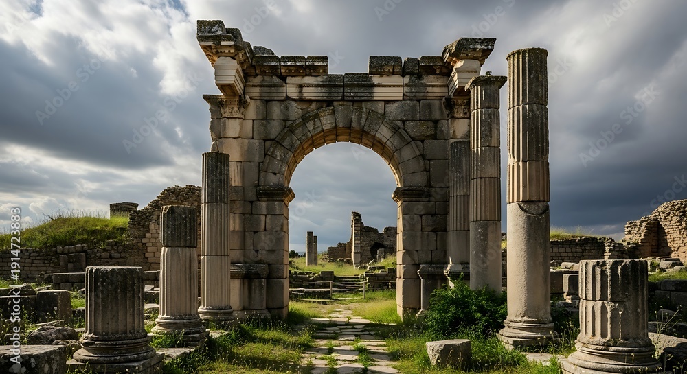 Fototapeta premium Ancient Ruins with Archway and Columns.