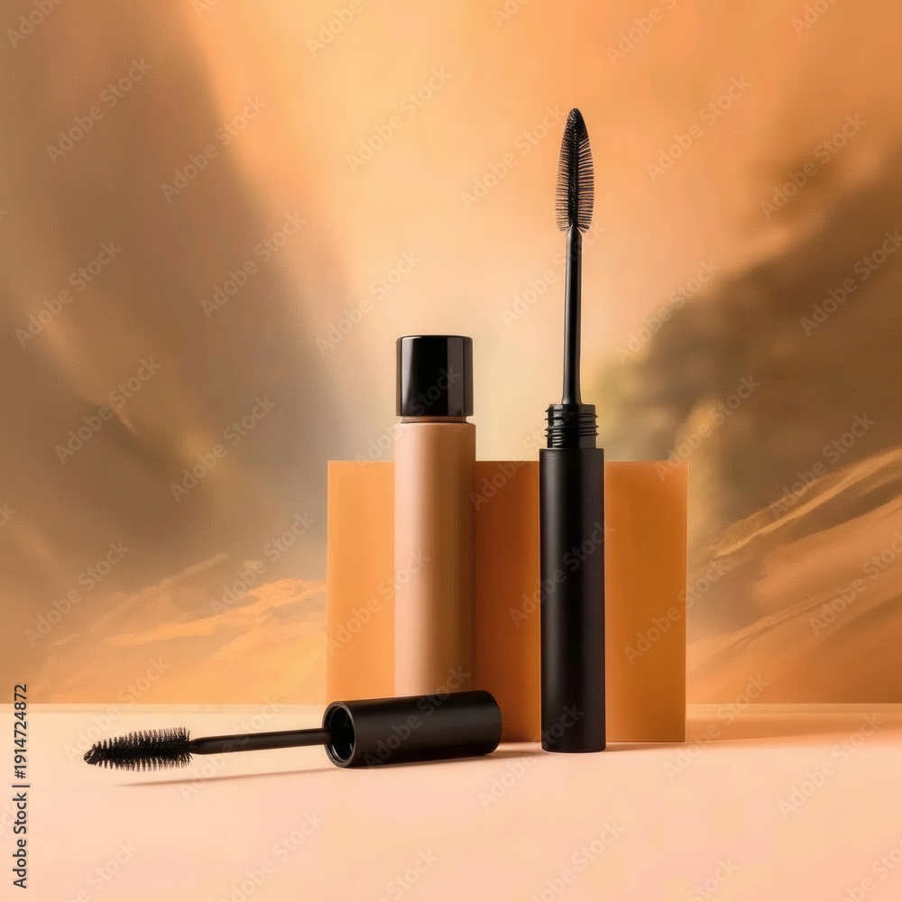 Obraz premium Minimalist Cosmetic Products Set on Warm Background