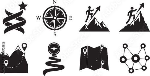 Navigation and direction icons for travel and adventure planning