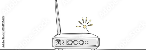 Line drawing of a wireless router with antennas and signal light on a transparent background for tech and communication concepts