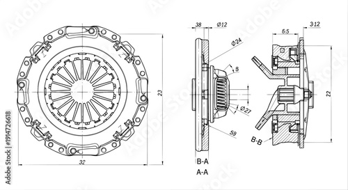 Diagram of a mechanical component in technical drawing style