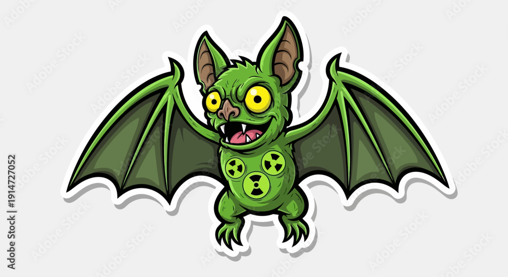 Obraz premium Cartoon Green Bat Flying.