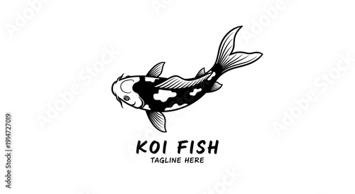 Koi fish illustration in black and white sketch style