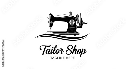 Sewing machine logo for tailor shop vintage illustration