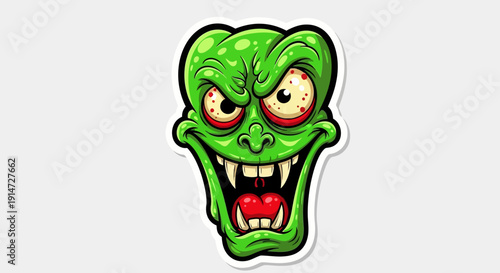 Cartoon Green Monster Face.