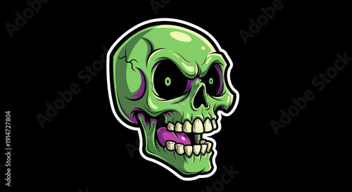 Cartoon Green Skull Head.
