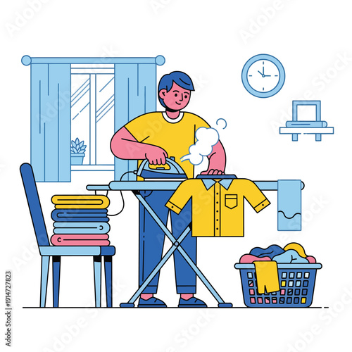 Man Ironing Clothes at Home