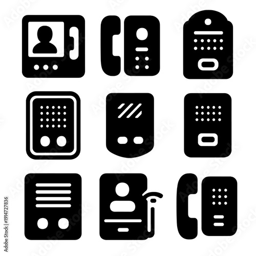 Collection of modern intercom icons: communication, security, and design elements