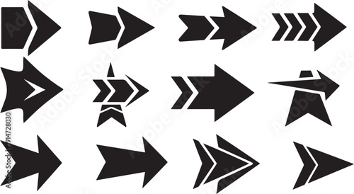 Collection of black arrow icons on white background