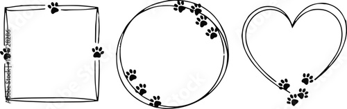 paw print frame border set pet branding label elements