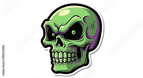 Green Skull Cartoon Character.