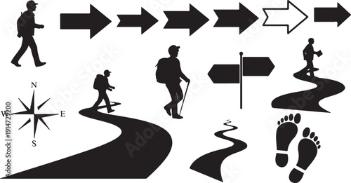 Directional signs and people walking on various paths together