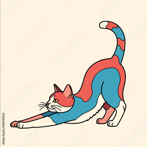Colorful Cat Doing Yoga Pose