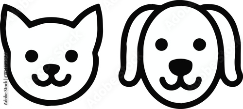 cat and dog minimal face icons for web ui avatars and logos