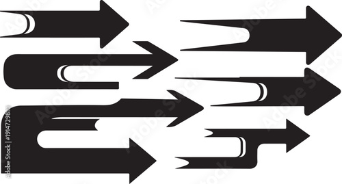 Multiple black arrows pointing in different directions isolated