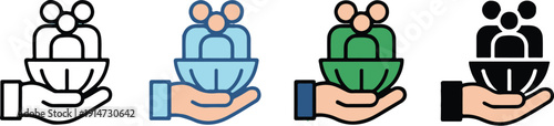 support icon hand holding group of people community care vector set ui