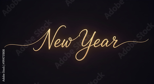 Elegant golden 'New Year' script glowing on a dark background, perfect for holiday greetings and festive designs this season