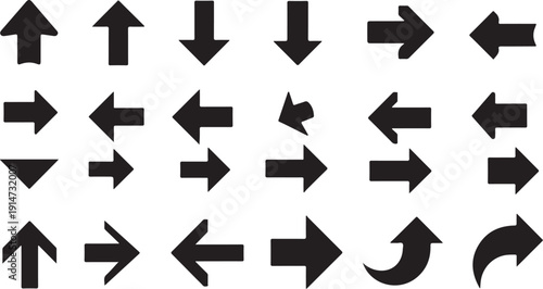 Collection of various black arrows on white background