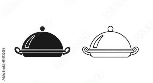 Two cloche food covers black and white line art illustration Vector