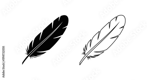 Black and white feather line art, minimalist feather drawing, vector feather sketch Vector