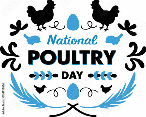 National Poultry Day Design, Farm Birds and Poultry Farming Vector Illustration